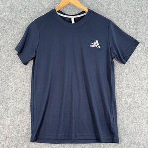 Adidas Short Sleeve T Shirt Womens Small Climalite Navy Logo Athleisure NEW